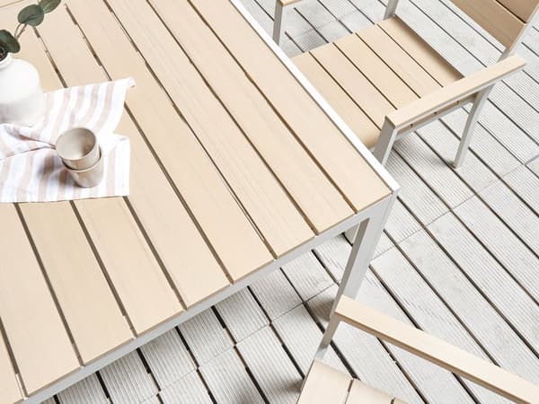 7-delt Hagespisesett Lyst Plasttre og hvitt aluminium 6 stoler Rustbestandig UV-bestandig