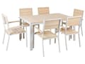 Miniatyrbilde 1 av 11: 7-delt Hagespisesett Lyst Plasttre og hvitt aluminium 6 stoler Rustbestandig UV-bestandig