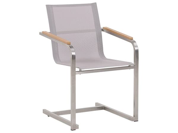 Hagespisesett Hvit bordplate Glass Ramme i rustfritt stål Beige Sett med 6 stoler Textilene Moderne utendørsstil
