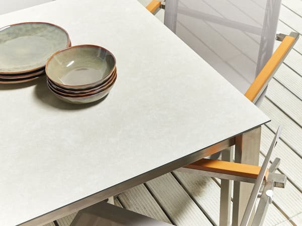 Hagespisesett Hvit bordplate Glass Ramme i rustfritt stål Beige Sett med 4 stoler Textilene Moderne utendørsstil