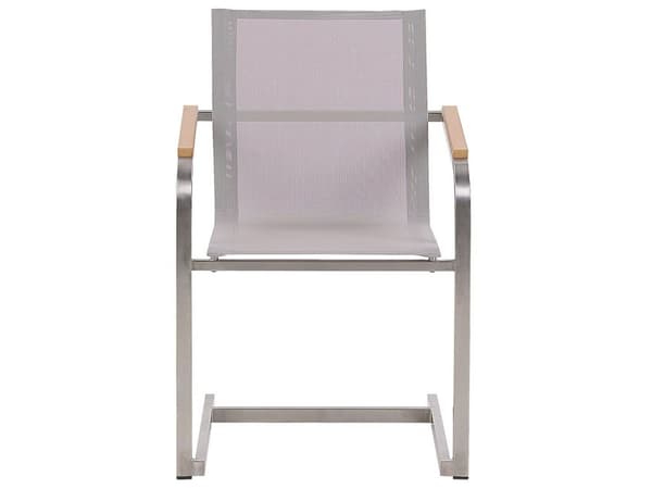 Hagespisesett Hvit bordplate Glass Ramme i rustfritt stål Beige Sett med 4 stoler Textilene Moderne utendørsstil