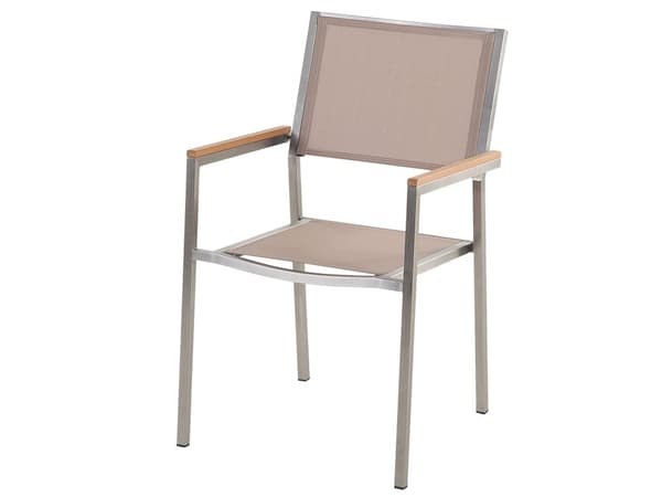 Hagespisesett Hvit bordplate Glass Rustfritt stål Ramme Beige Sett med 6 stoler Textilene Moderne utendørs stil