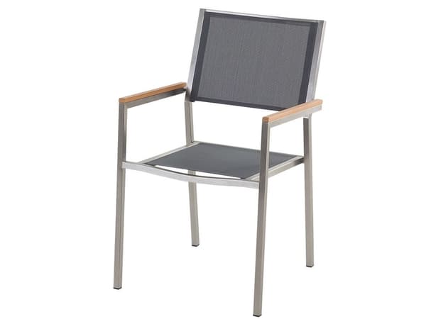 Hagespisesett Grå bordplate Glass Rustfritt stål Ramme Grå Sett med 4 stoler Textilene Moderne utendørsstil