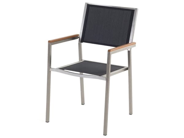 Hagespisesett Svart bordplate i granitteffekt Glassramme i rustfritt stål Sett med 6 stoler Textilene Moderne utestil