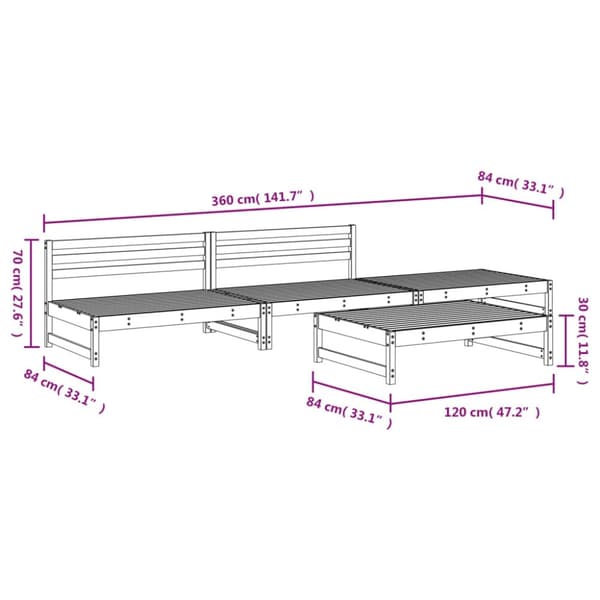 vidaXL Hagesofagruppe 4 deler hvit heltre furu