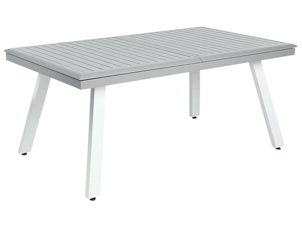 Havestole Grå Hvid Aluminium Træplast 175/255 x 100 cm 6 Personers Udendørs Stabelstole Vedligeholdelsesfri Nonwood Havemøbler Sæt Havebord