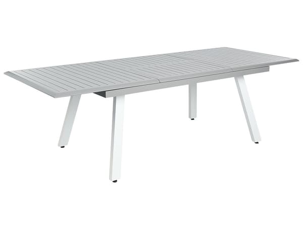 Havestole Grå Hvid Aluminium Træplast 175/255 x 100 cm 6 Personers Udendørs Stabelstole Vedligeholdelsesfri Nonwood Havemøbler Sæt Havebord
