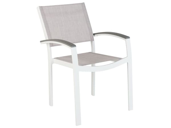 Havestole Grå Hvid Aluminium Træplast 175/255 x 100 cm 6 Personers Udendørs Stabelstole Vedligeholdelsesfri Nonwood Havemøbler Sæt Havebord