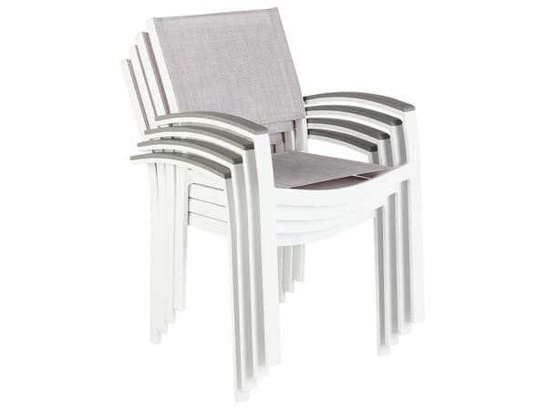 Havestole Grå Hvid Aluminium Træplast 175/255 x 100 cm 6 Personers Udendørs Stabelstole Vedligeholdelsesfri Nonwood Havemøbler Sæt Havebord