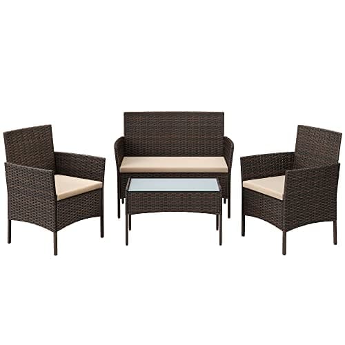 SONGMICS Balkong Trädgårdsmöbler set, PE polyrattan, utemöbler utomhus, brun taupe SONGMICS Balkong Trädgårdsmöbler set, PE polyrattan, utemöbler utomhus, brun taupe