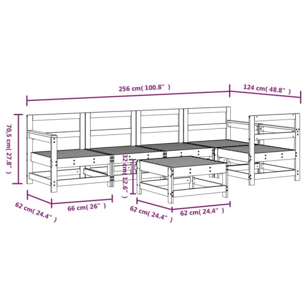 vidaXL Hagesofagruppe 6 deler hvit heltre furu