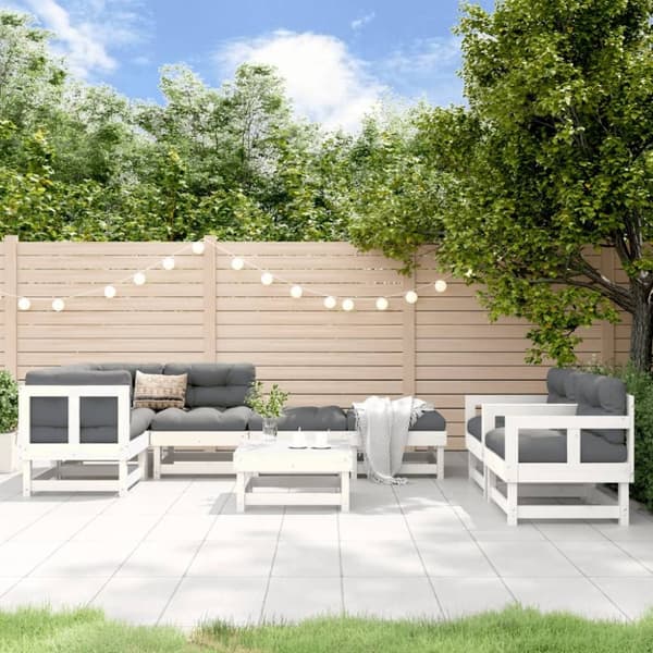 vidaXL Hagesofagruppe 8 deler hvit heltre furu
