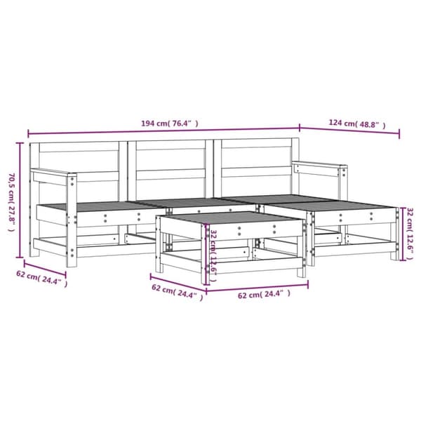 vidaXL Hagesofagruppe hvit 5 deler heltre furu