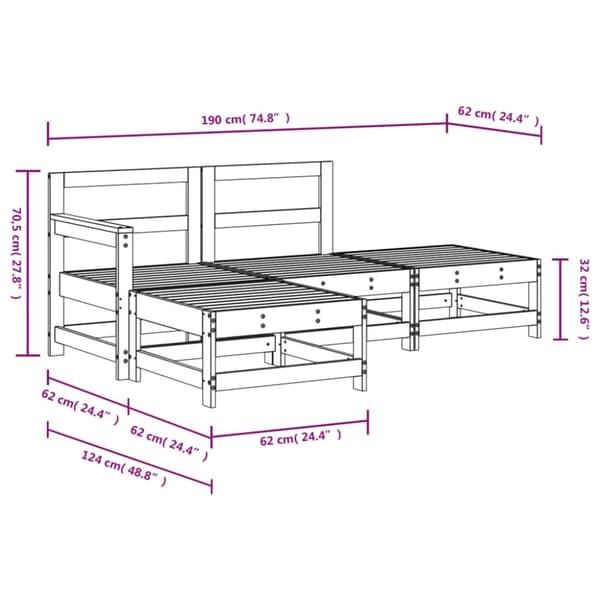vidaXL Hagesofagruppe 4 deler heltre furu