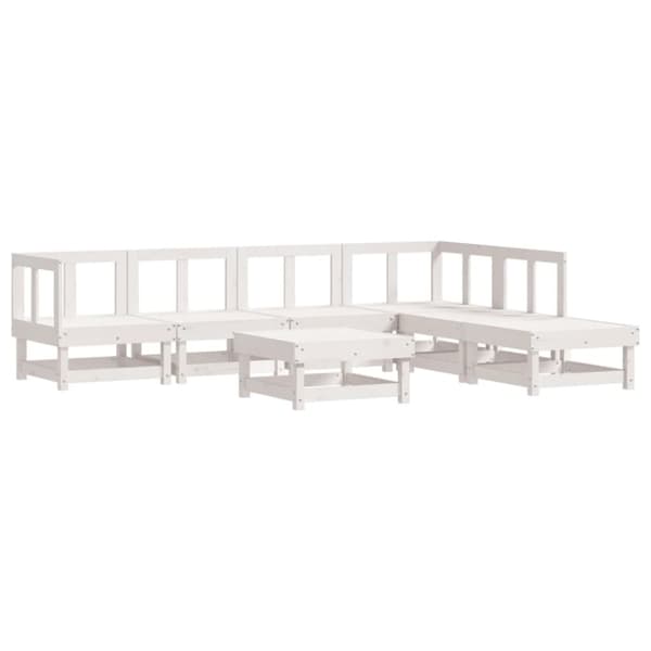 vidaXL Hagesofagruppe 7 deler hvit heltre furu