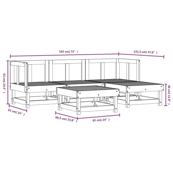 vidaXL Hagesofagruppe hvit 5 deler heltre furu