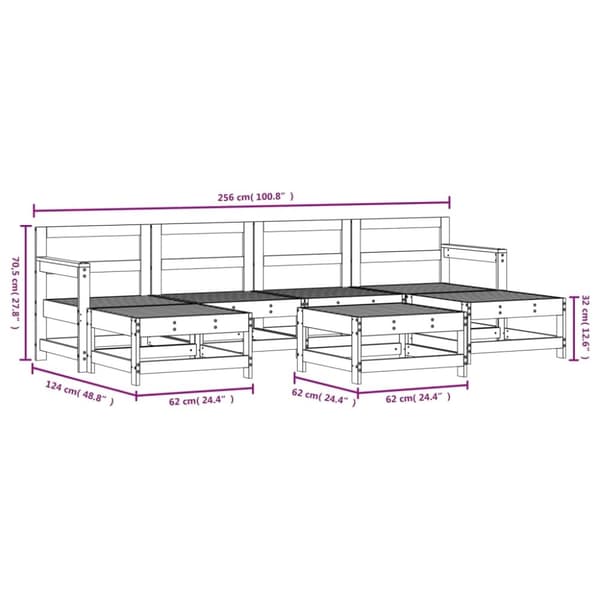 vidaXL Hagesofagruppe 7 deler hvit heltre furu