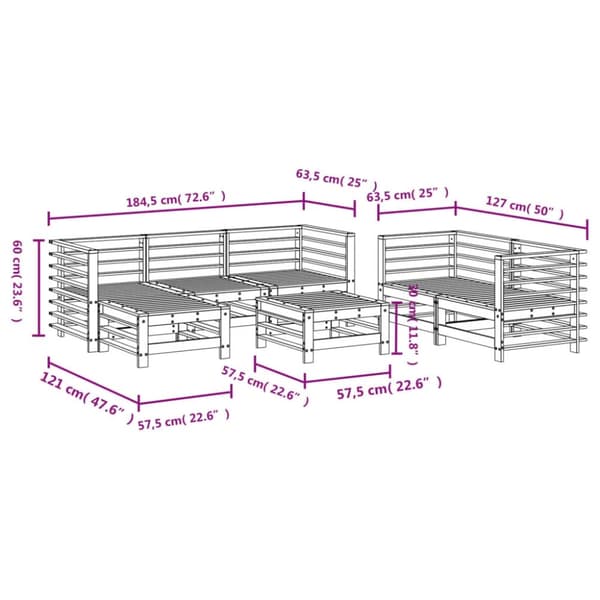 vidaXL Hagesofagruppe 7 deler hvit heltre furu