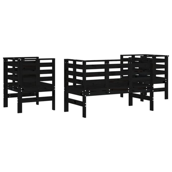 vidaXL Hagesofagruppe 3 deler svart heltre furu
