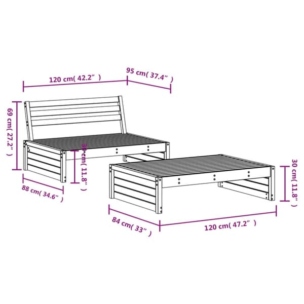 vidaXL Hagesofagruppe 2 deler heltre furu