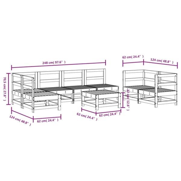 vidaXL Hagesofagruppe 8 deler hvit heltre furu