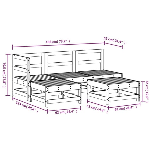 vidaXL Hagesofagruppe hvit 5 deler heltre furu