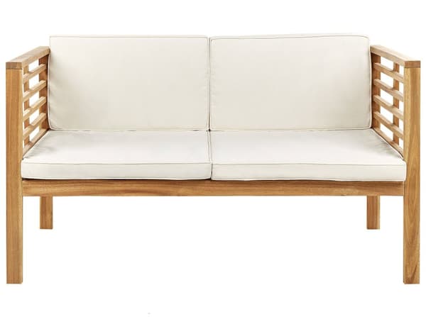 4-seters loungesett Lyst akasietre Hvit Sofabord 2-seters sofa 2 lenestoler Sitteputer Moderne design Hagemøbler Sittegruppe