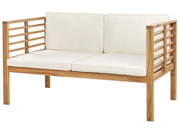4-seters loungesett Lyst akasietre Hvit Sofabord 2-seters sofa 2 lenestoler Sitteputer Moderne design Hagemøbler Sittegruppe