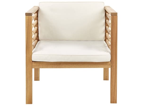 4-seters loungesett Lyst akasietre Hvit Sofabord 2-seters sofa 2 lenestoler Sitteputer Moderne design Hagemøbler Sittegruppe