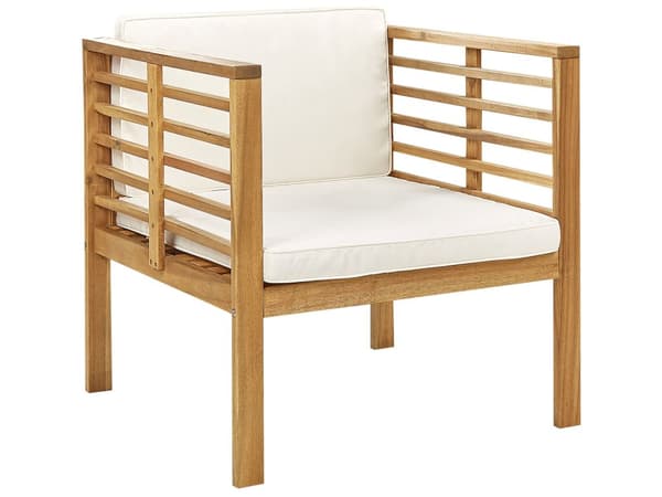 4-seters loungesett Lyst akasietre Hvit Sofabord 2-seters sofa 2 lenestoler Sitteputer Moderne design Hagemøbler Sittegruppe