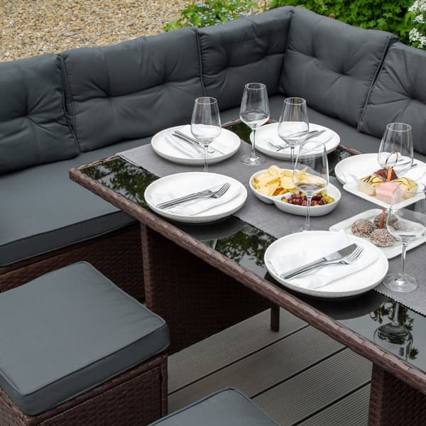 Rattan Corner Sofa & Furniture Cushion Storage Box 9-Seater L-shaped Sofa Stools Glass Table Furniture 582L Outdoor Waterproof Carry Bag & Rain Cover