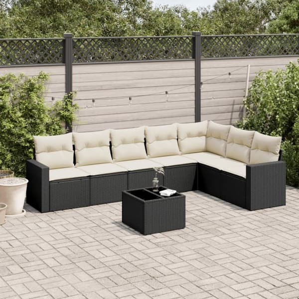 vidaXL sofasæt til haven 8 dele med hynder polyrattan sort