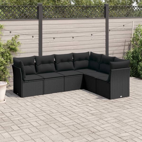 vidaXL sofasæt til haven 6 dele med hynder polyrattan sort