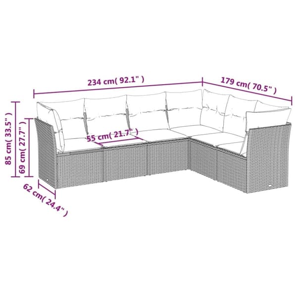 vidaXL sofasæt til haven 6 dele med hynder polyrattan sort