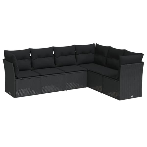 vidaXL sofasæt til haven 6 dele med hynder polyrattan sort