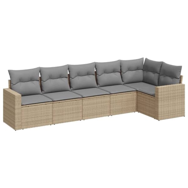 vidaXL Soffgrupp för trädgården med dynor 6 delar beige konstrotting