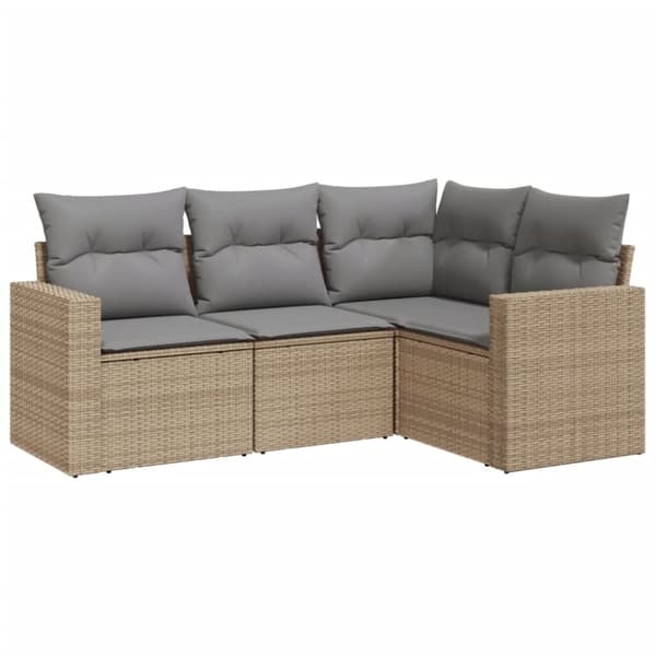 vidaXL Soffgrupp för trädgård med dynor 4 delar beige konstrotting