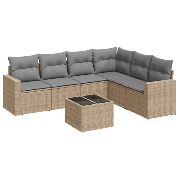 vidaXL sofasæt til haven 7 dele med hynder polyrattan beige