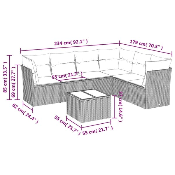vidaXL sofasæt til haven 7 dele med hynder polyrattan sort