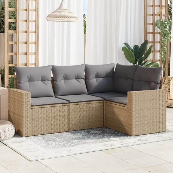 vidaXL sofasæt til haven 4 dele med hynder polyrattan beige
