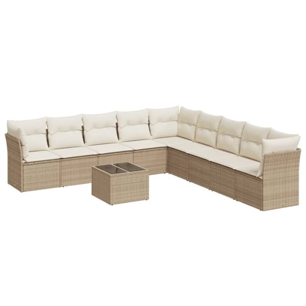 vidaXL sofasæt til haven 10 dele med hynder polyrattan beige