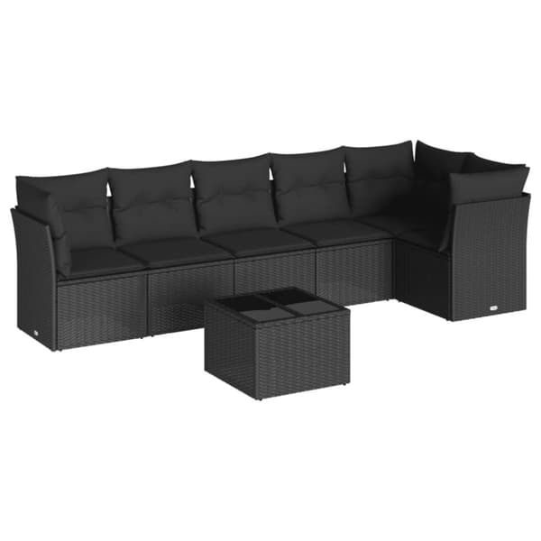 vidaXL sofasæt til haven 7 dele med hynder polyrattan sort