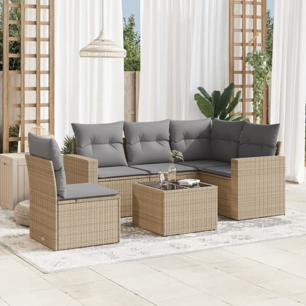 vidaXL sofasæt til haven 6 dele med hynder polyrattan beige