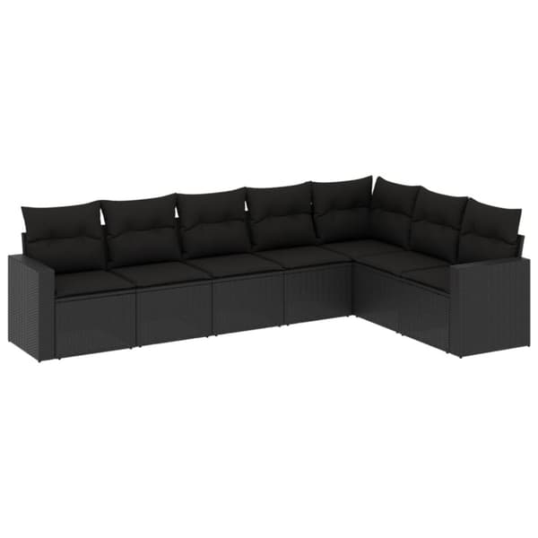 vidaXL sofasæt til haven 7 dele med hynder polyrattan sort