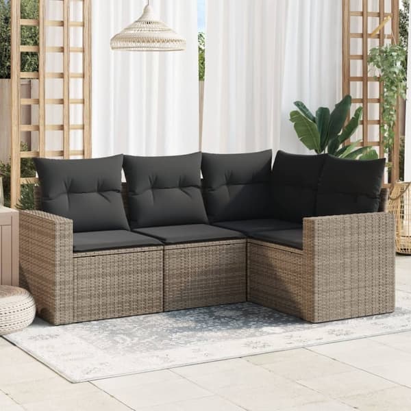 vidaXL sofasæt til haven 4 dele med hynder polyrattan grå