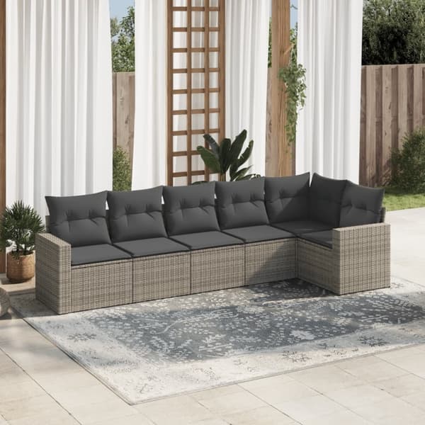 vidaXL sofasæt til haven 6 dele med hynder polyrattan grå
