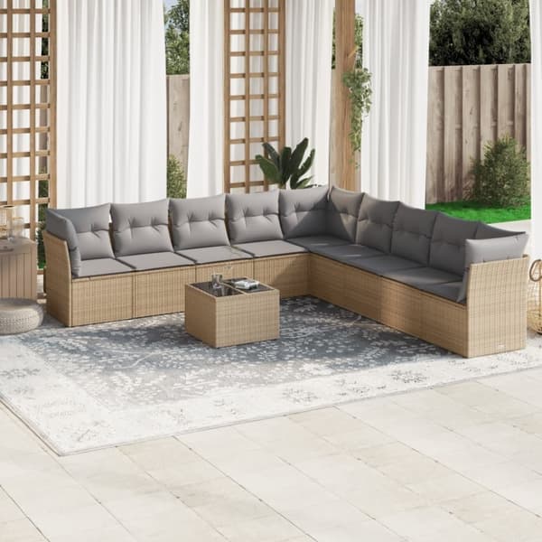 vidaXL Soffgrupp för trädgård med dynor 10 delar beige konstrotting