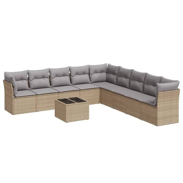 vidaXL Soffgrupp för trädgård med dynor 10 delar beige konstrotting