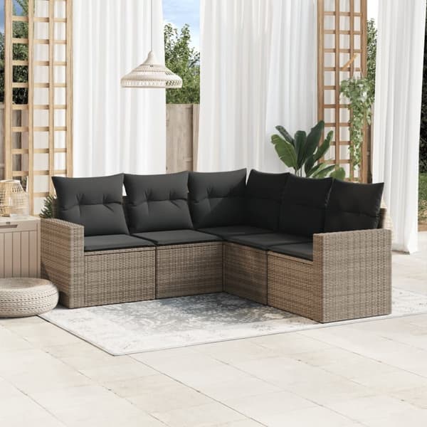 vidaXL sofasæt 5 dele med hynder polyrattan grå