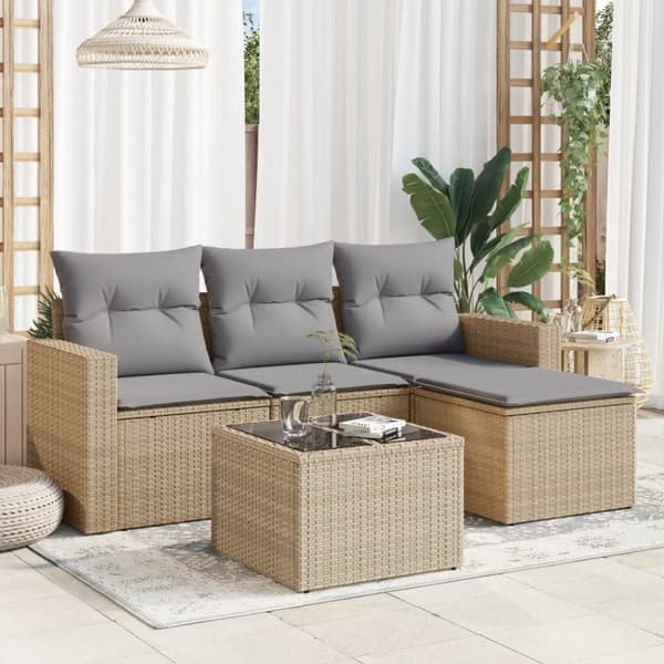 vidaXL sofasæt til haven 5 dele med hynder polyrattan beige